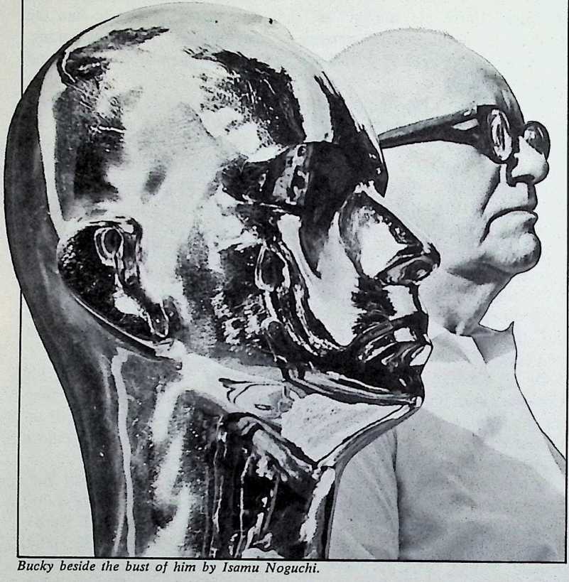 Figure 1: Bucky beside the bust of him by Isamu Noguchi