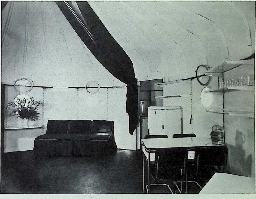 Figure 19: Interior of Dymaxion Deployment Unit furnished as a home, 1940.