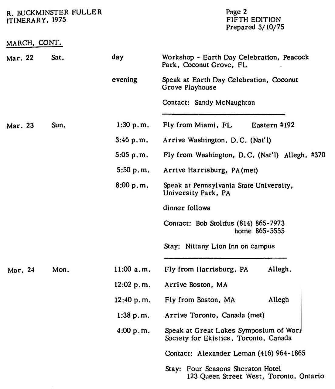 Figure 2: Fuller’s itinerary Mar 22–24, 1975