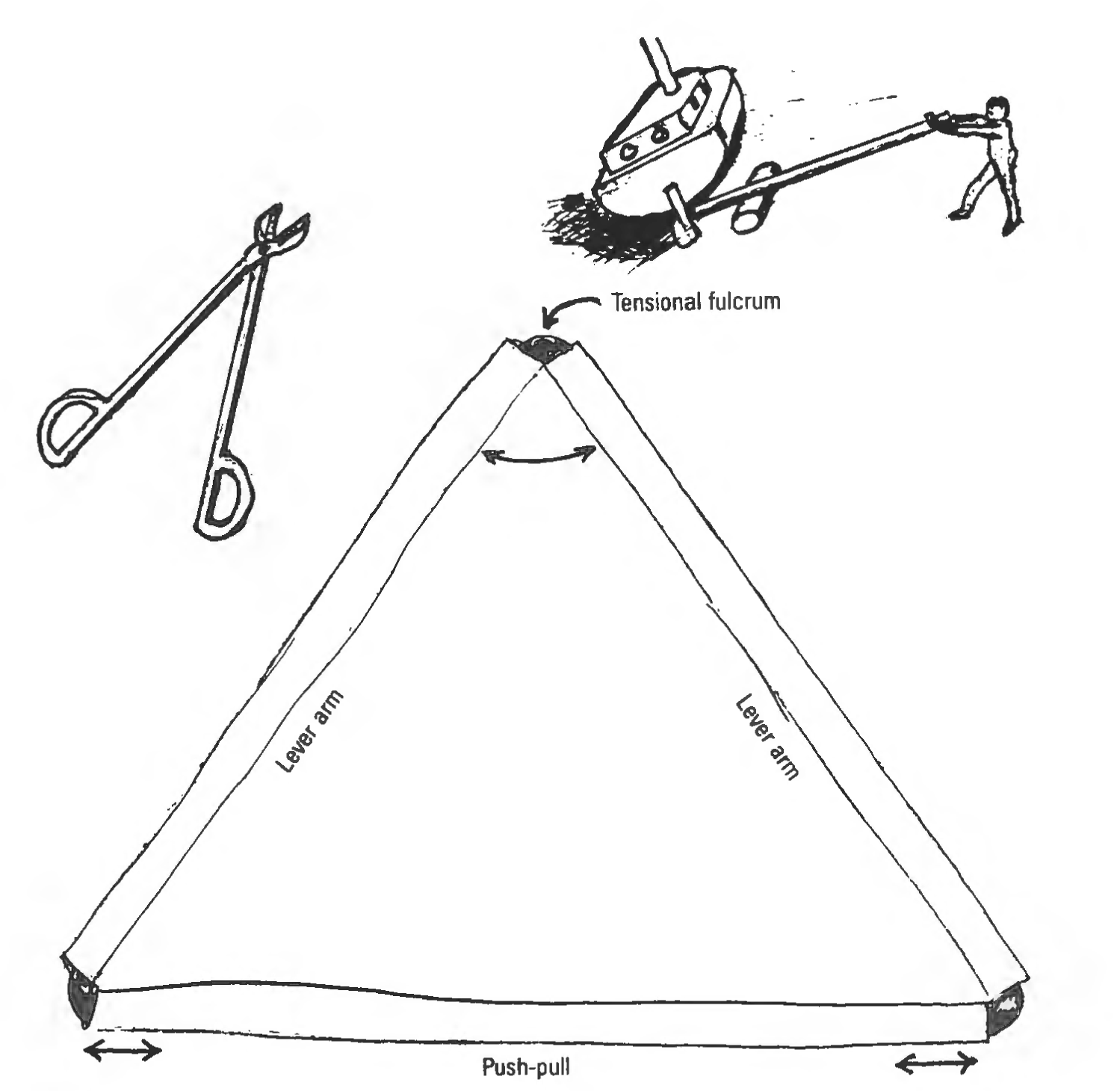 Figure 11: Each side of a triangle takes hold of ends of two levers, stabilizing the angle opposite with minimum effort.