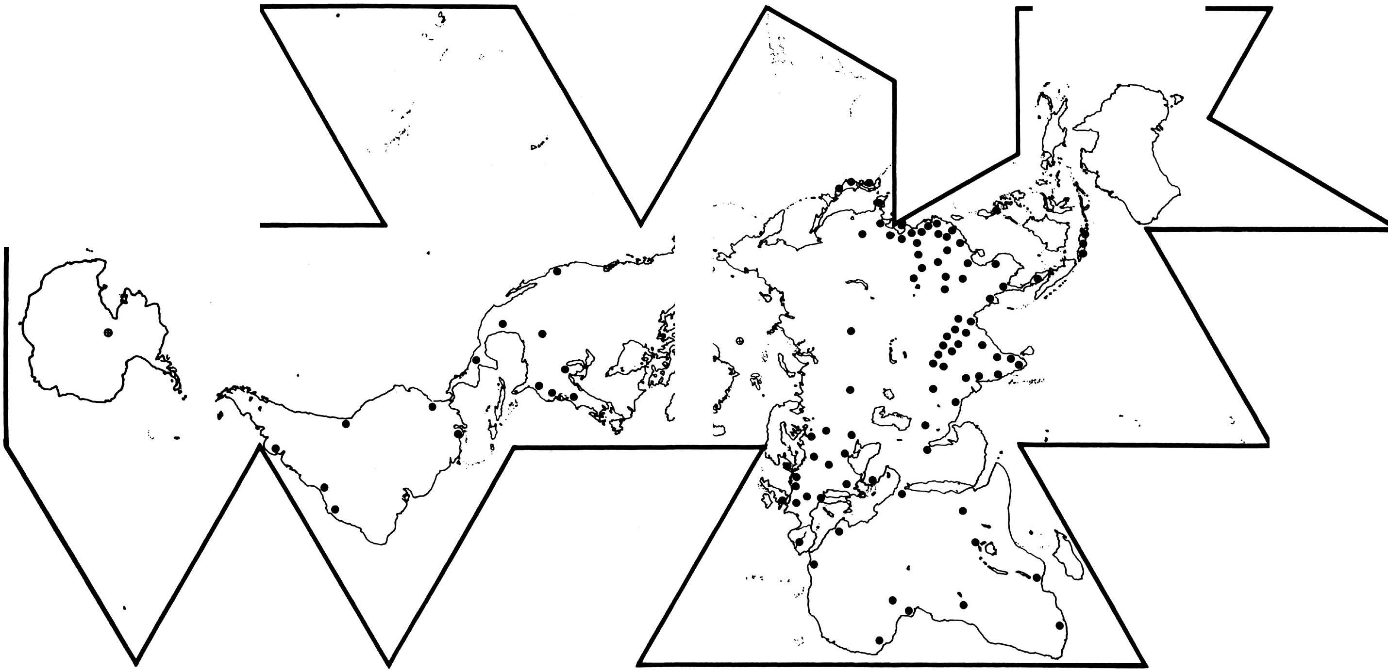 Figure 6: Dymaxion Map with 100 Population Dots