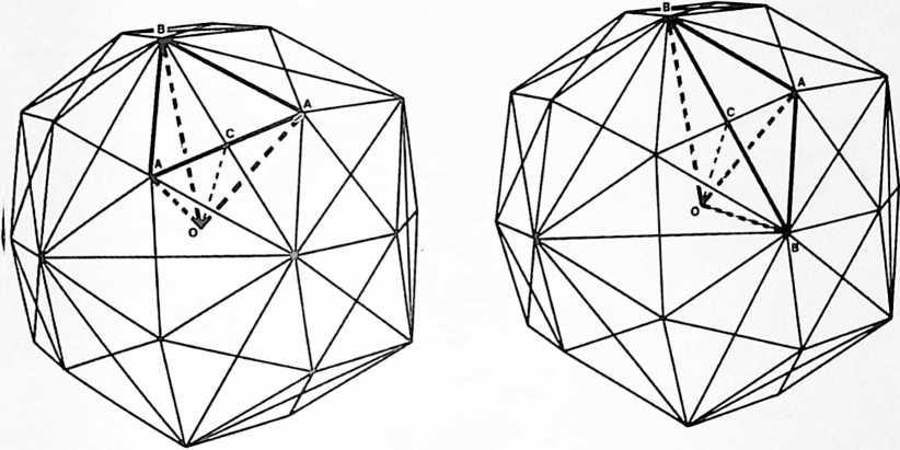 Figure 36: Fig. 986.419  Quanta Modules within Rhombic Triacontahedron: The 120  Quanta Modules can be grouped two different ways within the rhombic triacontahedron to produce two different sets of 60 tetrahedra each: 60  and 60 .